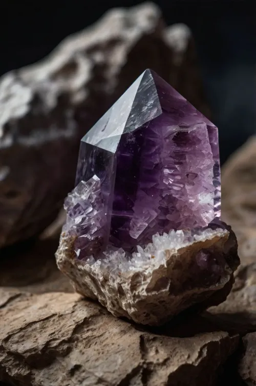 Amethyst geode cluster showing crystal zoning and angular formations
