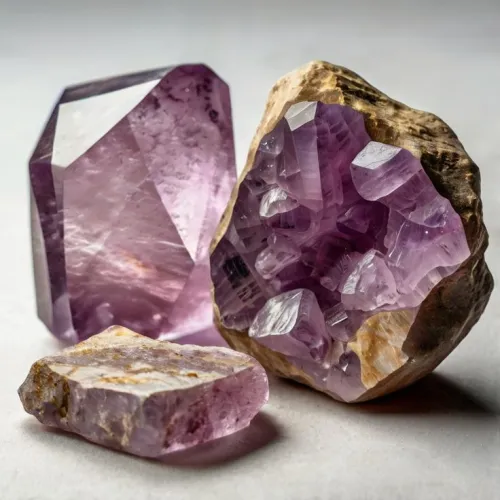 Comparison of amethyst shades and crystal formations