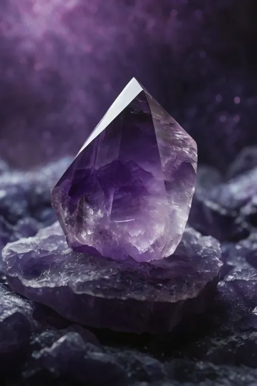 Faceted amethyst gemstone under studio lighting