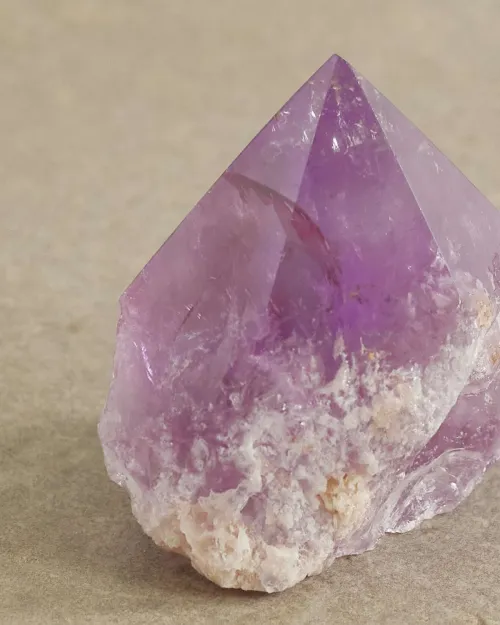 Geode cross-section showing amethyst crystal formations